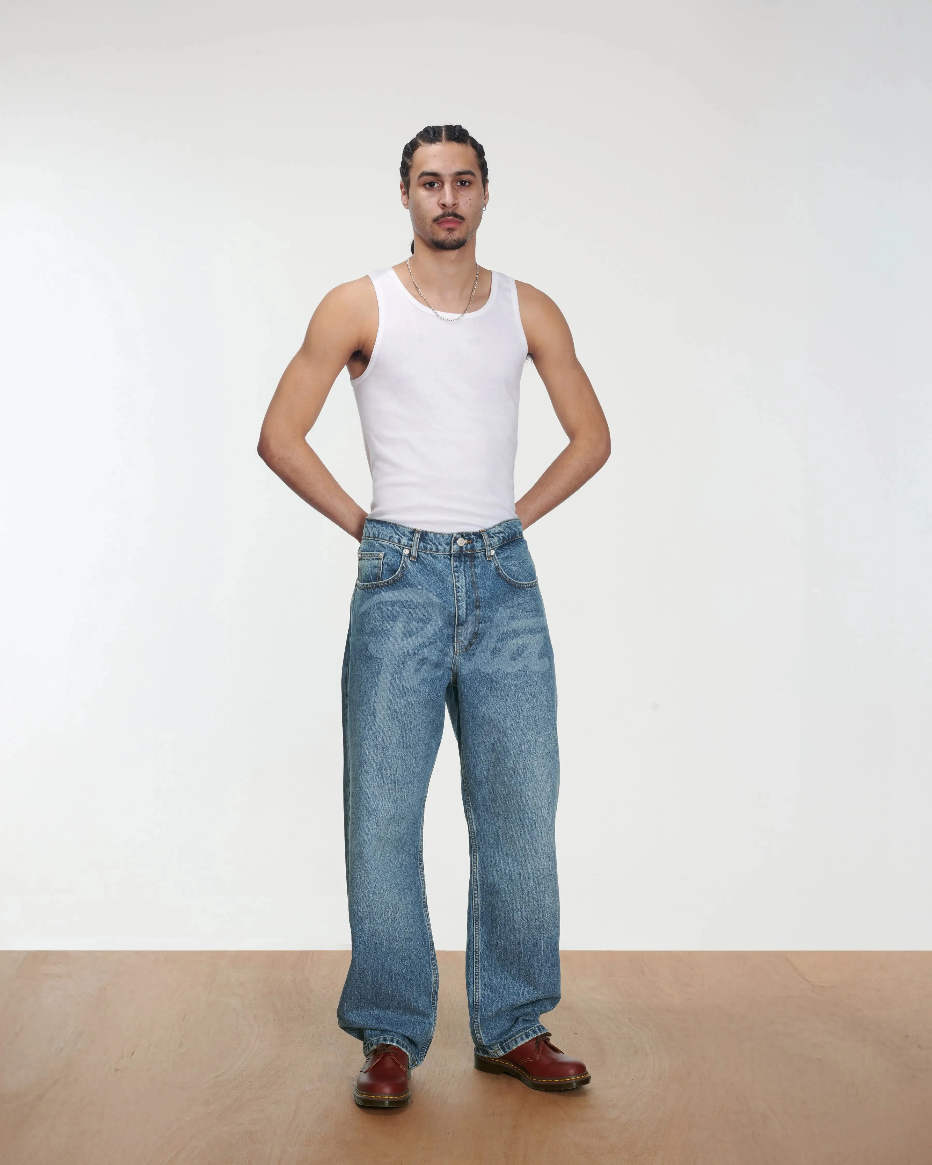 Patta Laserprint Whiskers Denim Pants (Light Blue Denim) sold by Patta