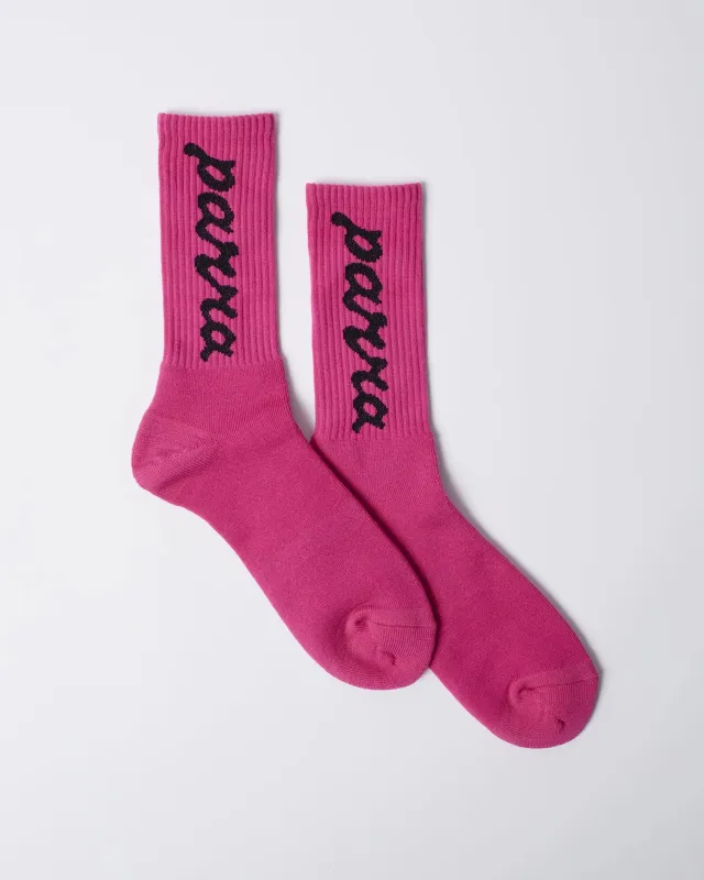 By Parra Lowercase scriptlogo crew socks (Hot Pink) made by by Parra