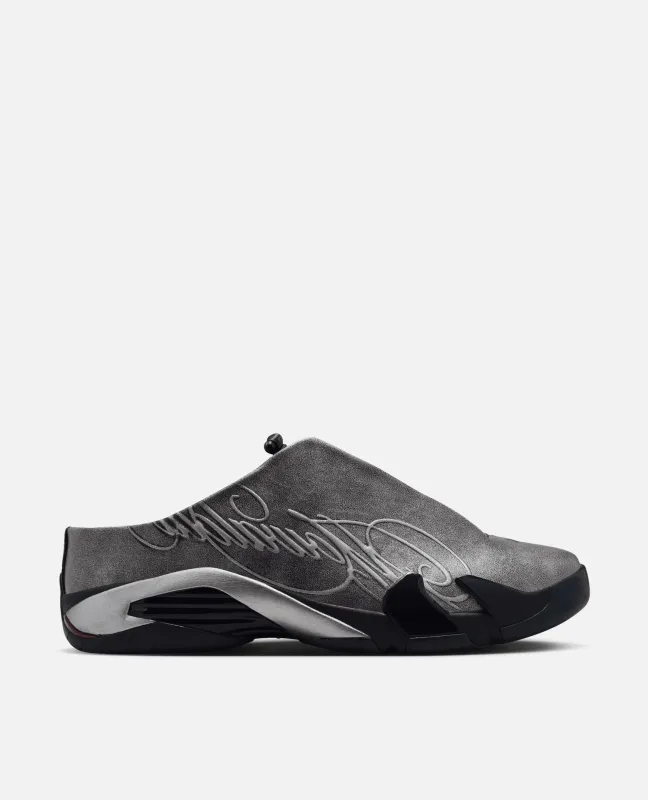 Nike Air Jordan 14 Retro Mule "Mowalola" (Black/metallic Silver-burnt red) made by Nike