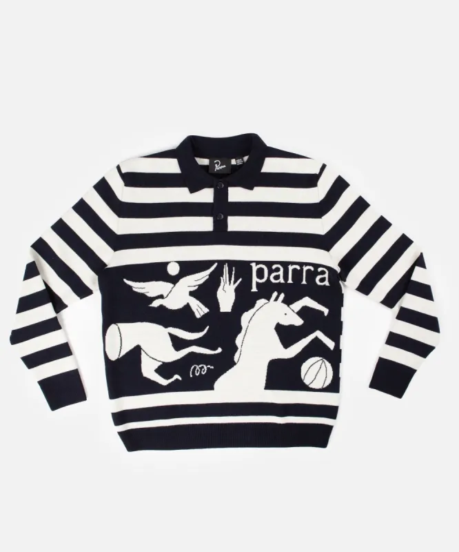 byParra Basket Bird Horse Knitted Polo Shirt (Multi) sold by Patta