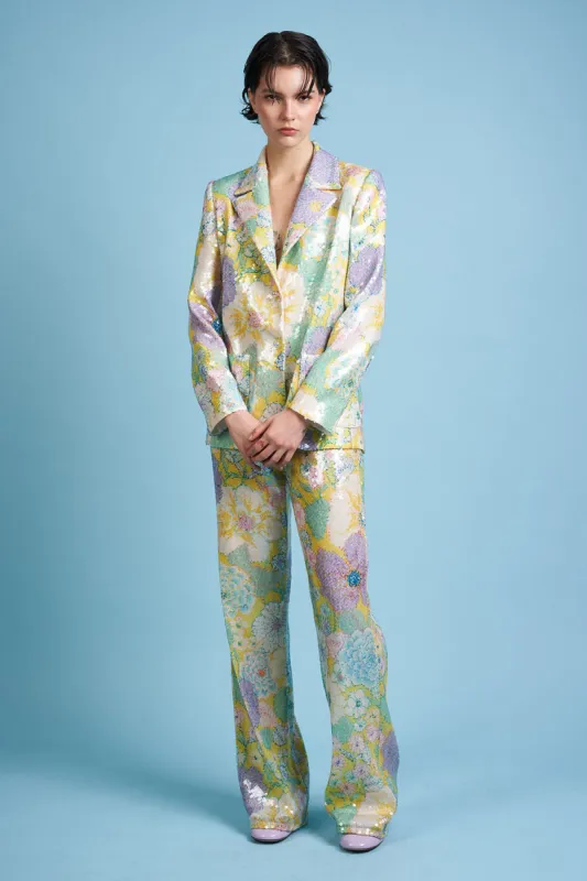 Pantalon coupe droite au motif floral imprimé sur tulle brodée de sequins sold by Paul & Joe