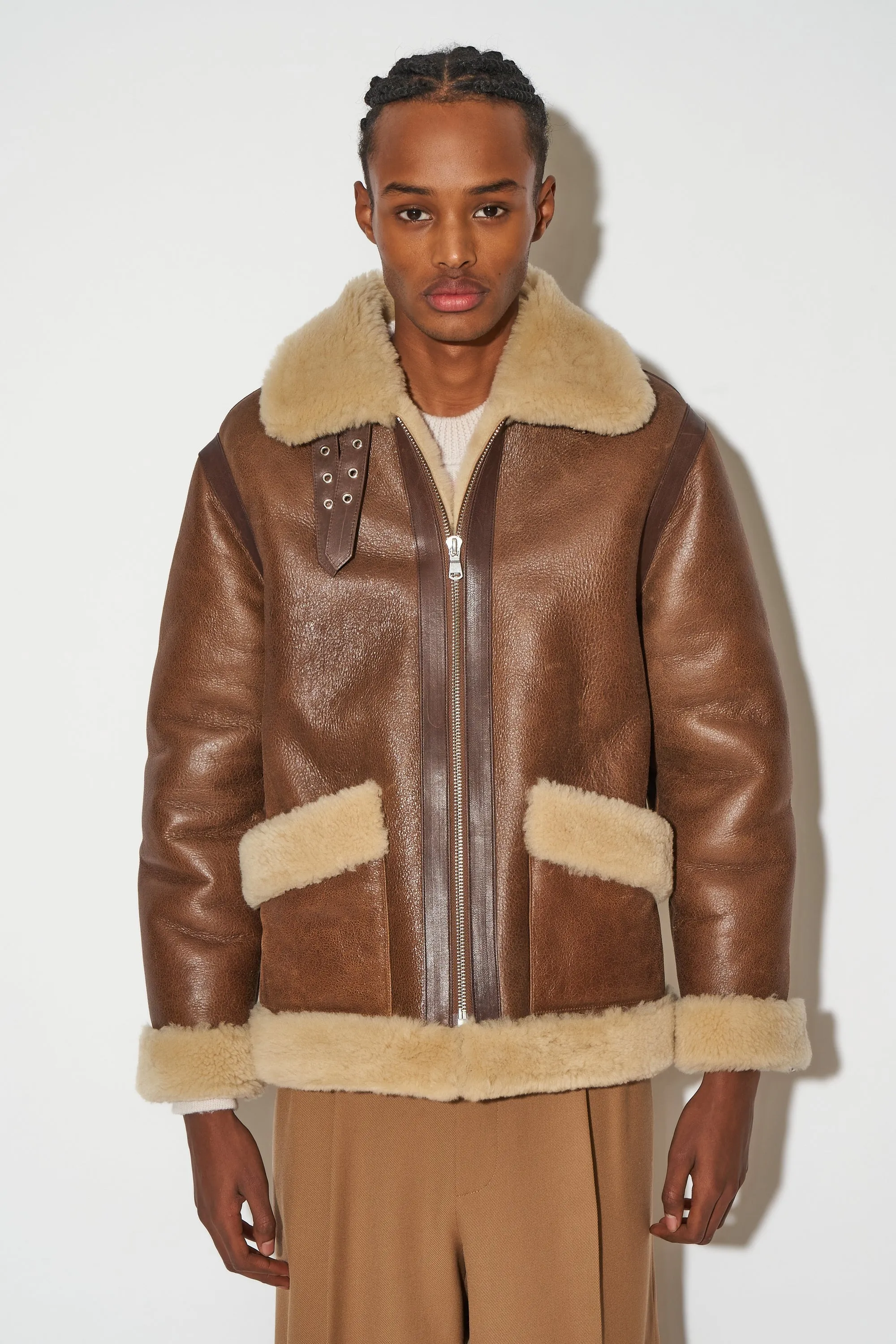 Peau lainée unisexe en cuir d'agneau style bombardier sold by Paul & Joe