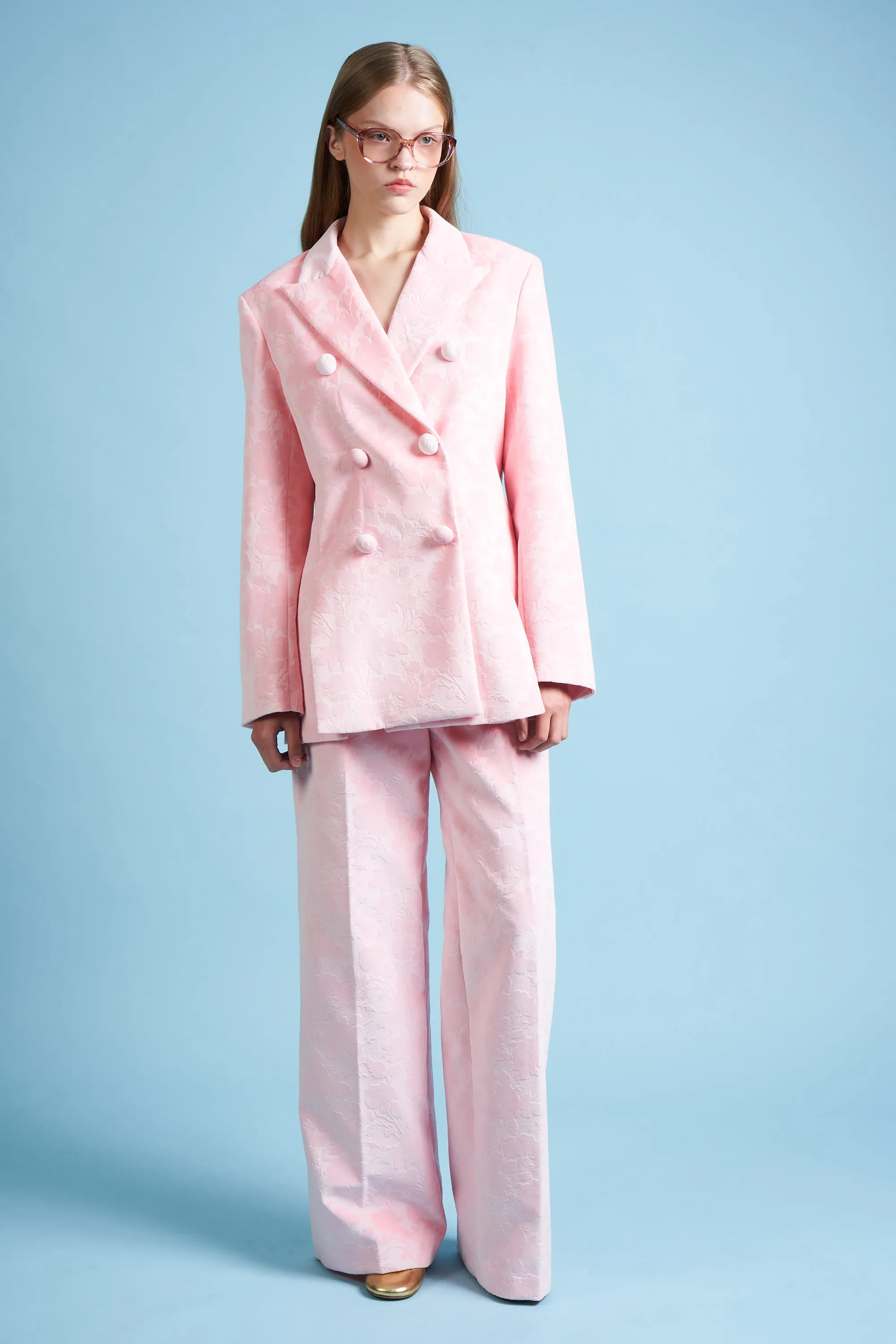 Pantalon en velours de coton marqué d'un motif floral embossé sold by Paul & Joe