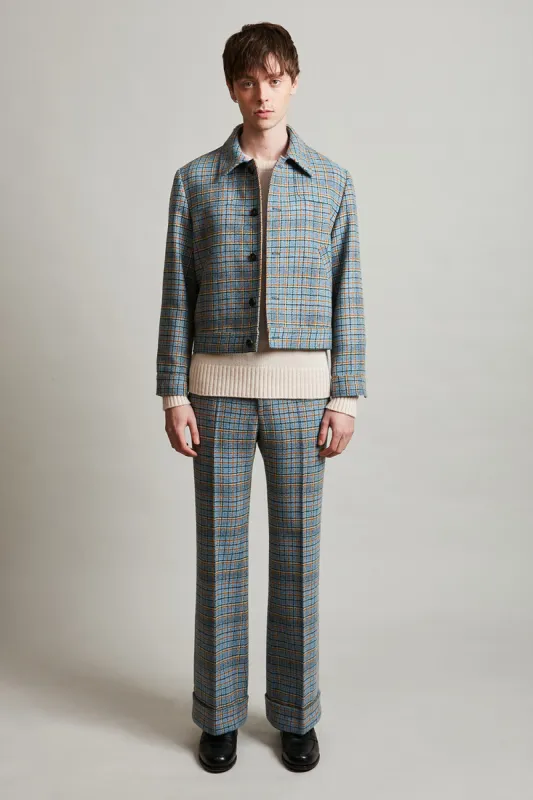 Pantalon flare à revers large en tartan de laine tissé en France sold by Paul & Joe