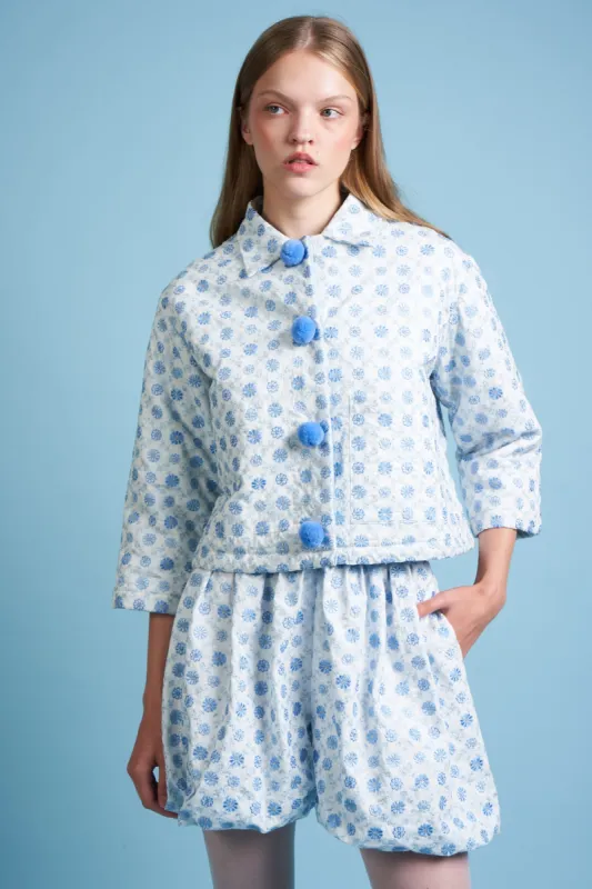 Veste courte molletonnée en coton brodée de petites fleurs sold by Paul & Joe