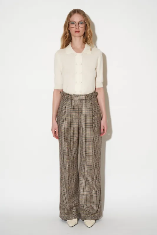 Pantalon taille haute à pinces en motif prince de galles laine tissé sold by Paul & Joe