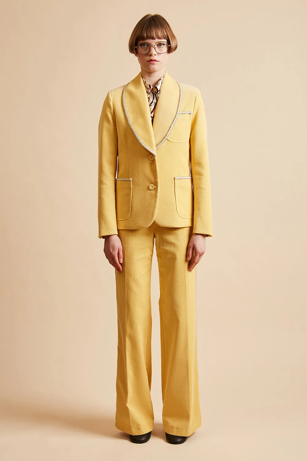 Pantalon coupe droite en velours avec bandes brodées de pierres sold by Paul & Joe