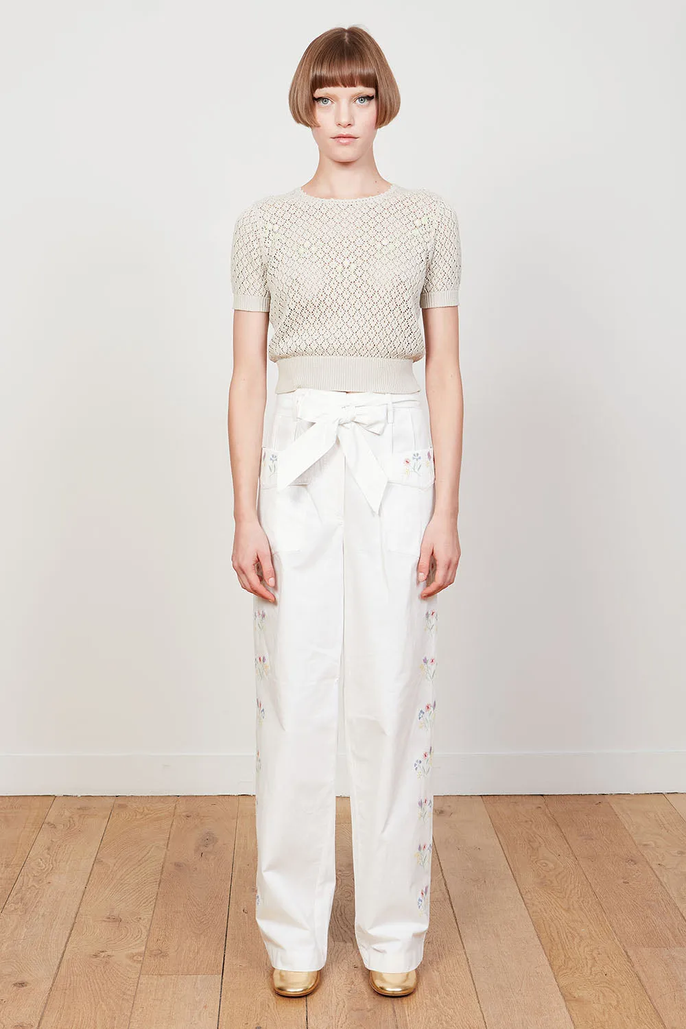 Pantalon brodé coupe droite en twill de coton sold by Paul & Joe