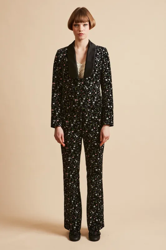 Pantalon en velours lisse de coton imprimé floral sold by Paul & Joe