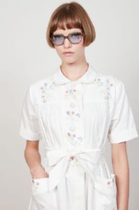Robe évasée et brodée en twill de coton sold by Paul & Joe