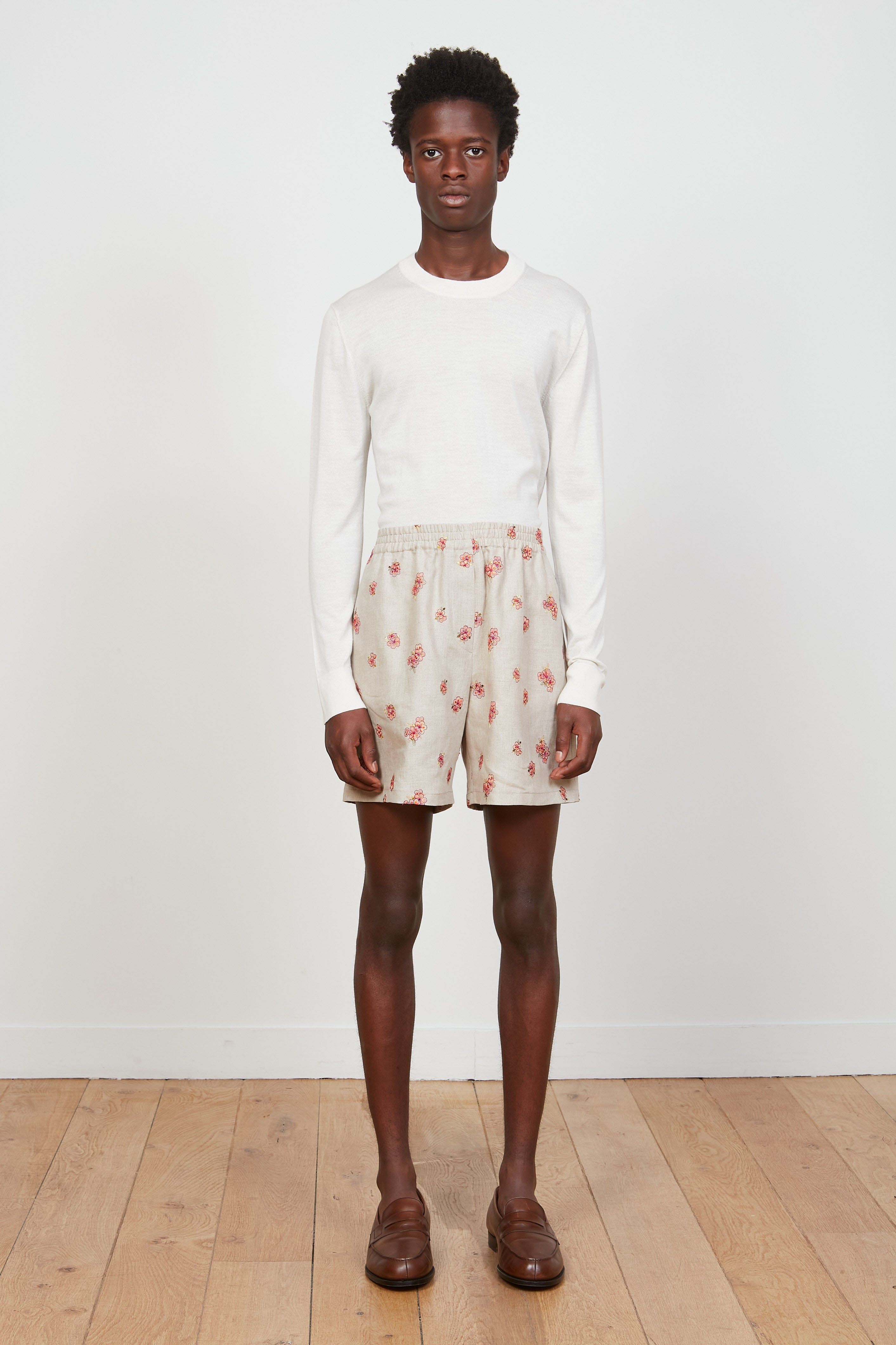 Short en lin de coupe droite motif floral sold by Paul & Joe