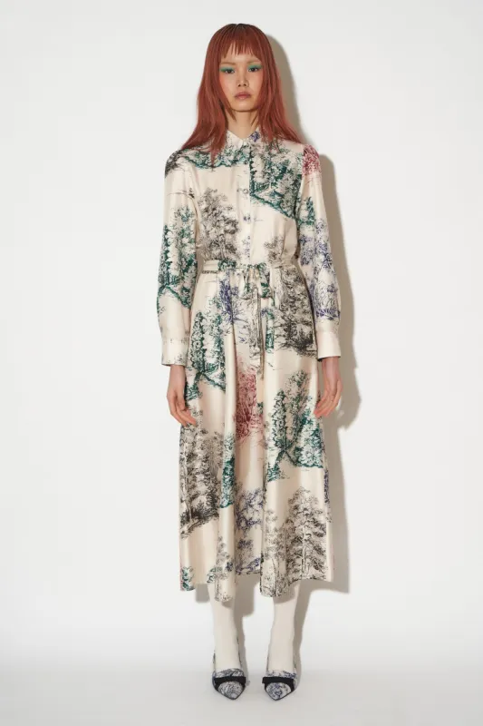 Robe chemisier manches longues en twill de soie imprimé toile de jouy sold by Paul & Joe