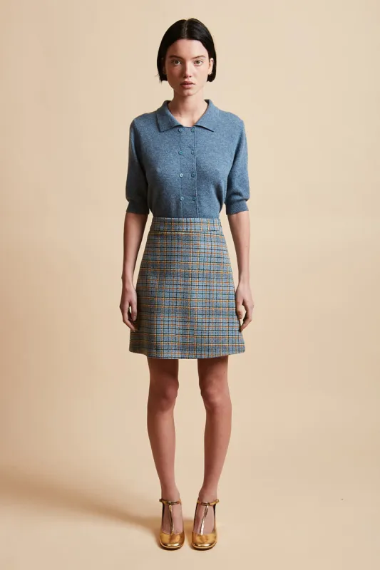 Jupe courte trapèze en laine tartan tissée en France sold by Paul & Joe