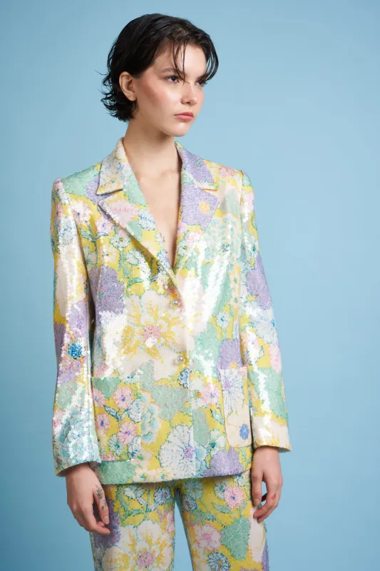 Veste coupe droite au motif floral imprimé sur tulle brodée de sequins sold by Paul & Joe