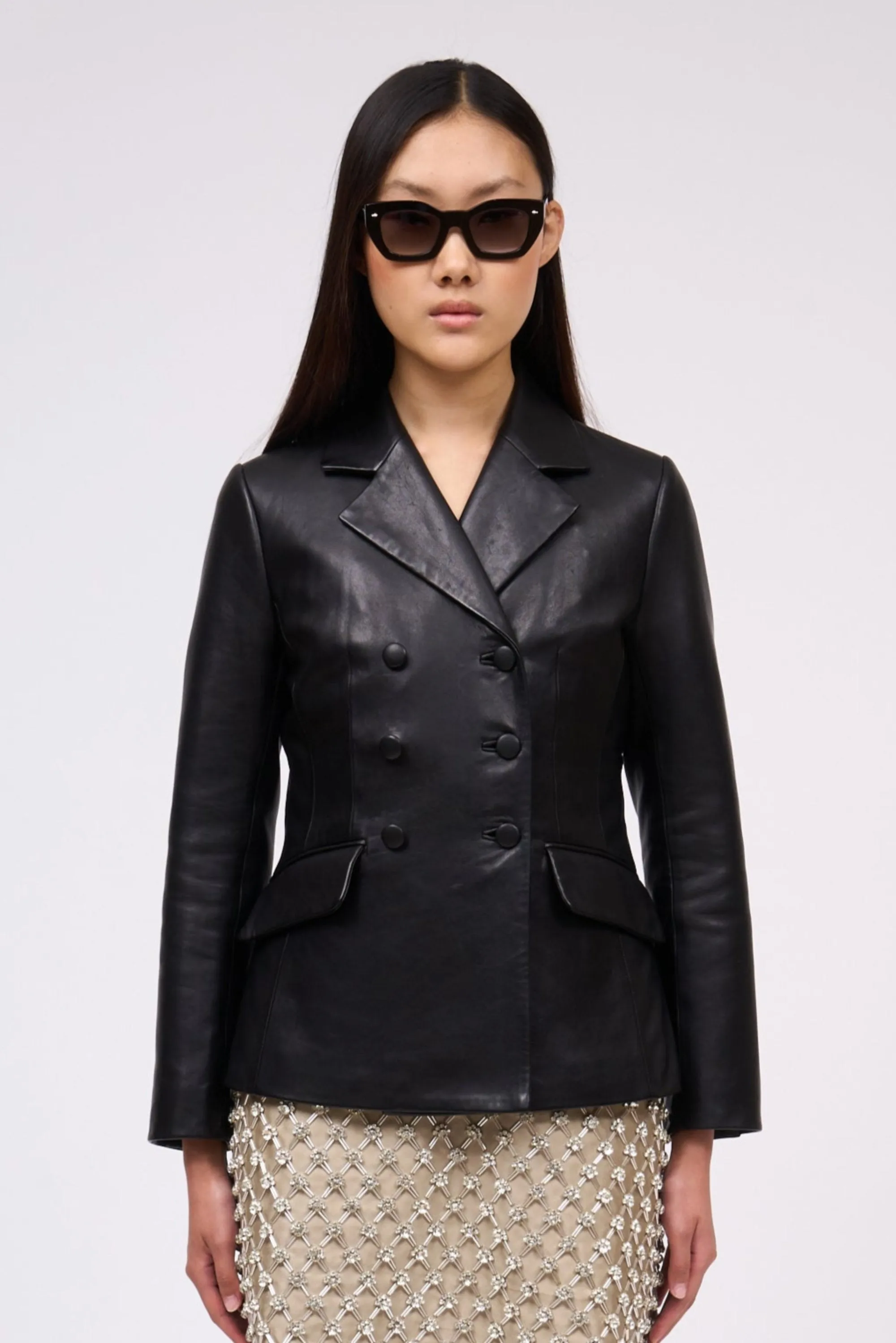 Veste cintrée en cuir d'agneau plongé sold by Paul & Joe