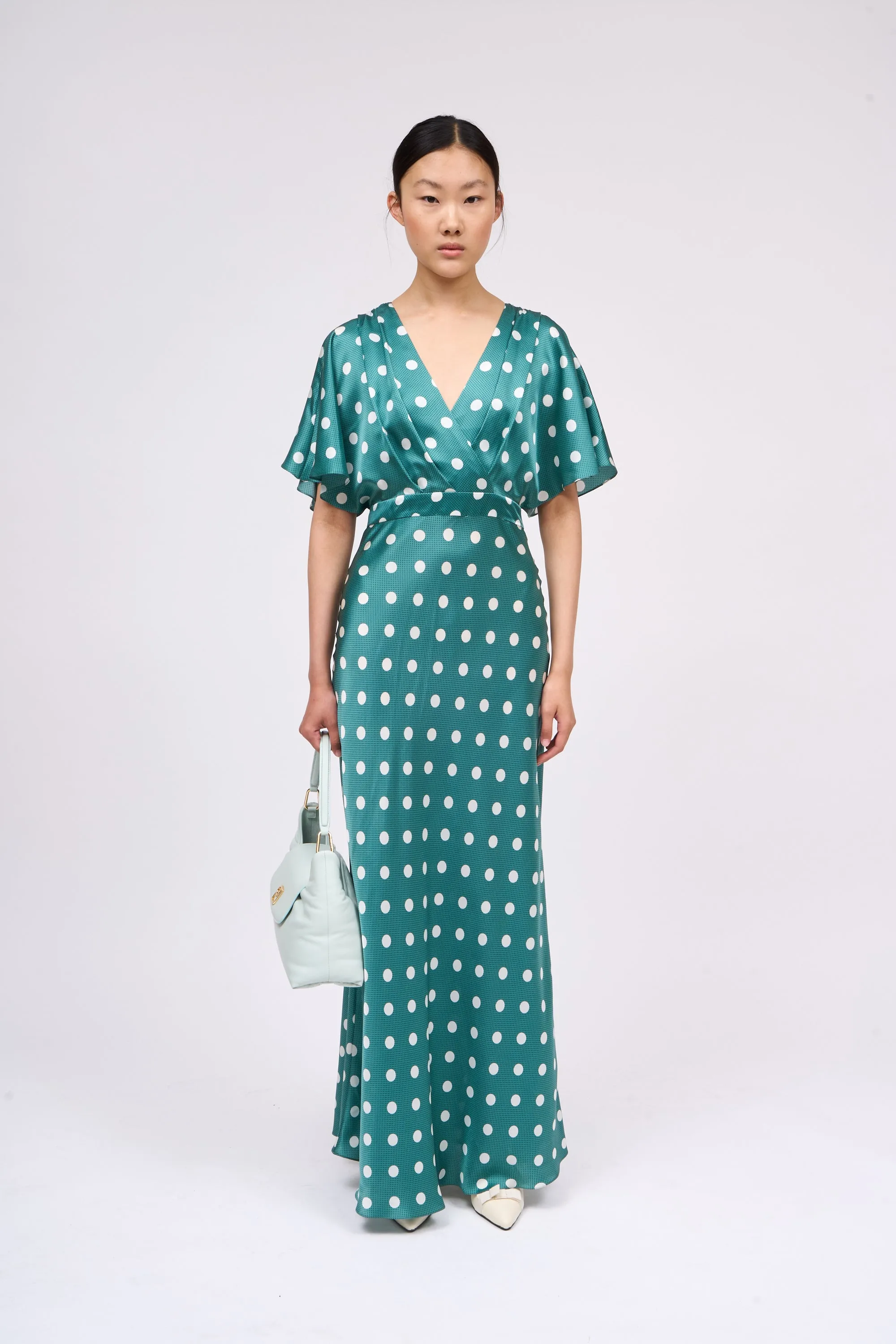 Robe longue en satin de soie imprimé pois sold by Paul & Joe