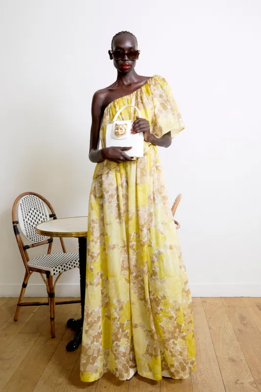 Robe longue asymétrique en organza de soie imprimé fleuri sold by Paul & Joe