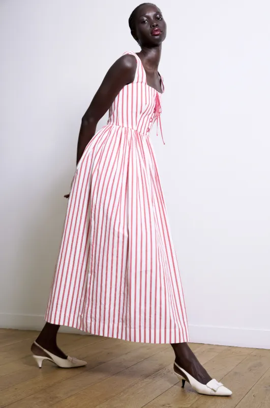 Robe longue corsetée en popeline de coton rayée sold by Paul & Joe