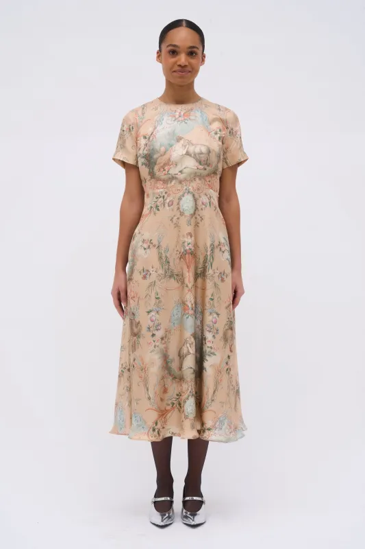 Robe longue en twill de soie imprimée d'une scène bucolique sold by Paul & Joe