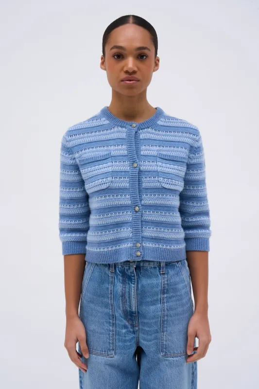 Cardigan court en cachemire mélangé bi-color rayé sold by Paul & Joe