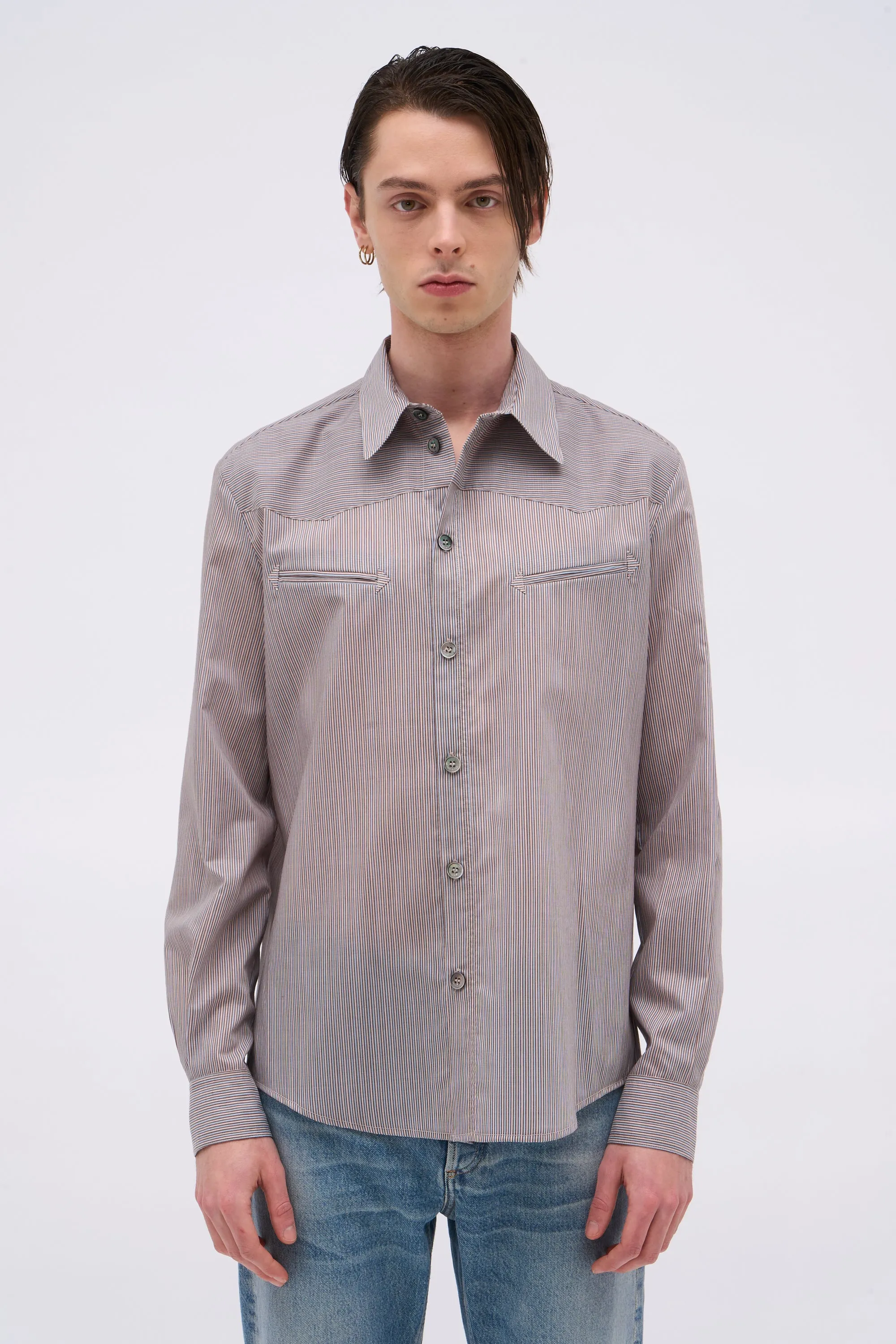 Chemise en mélange soie et laine rayée sold by Paul & Joe