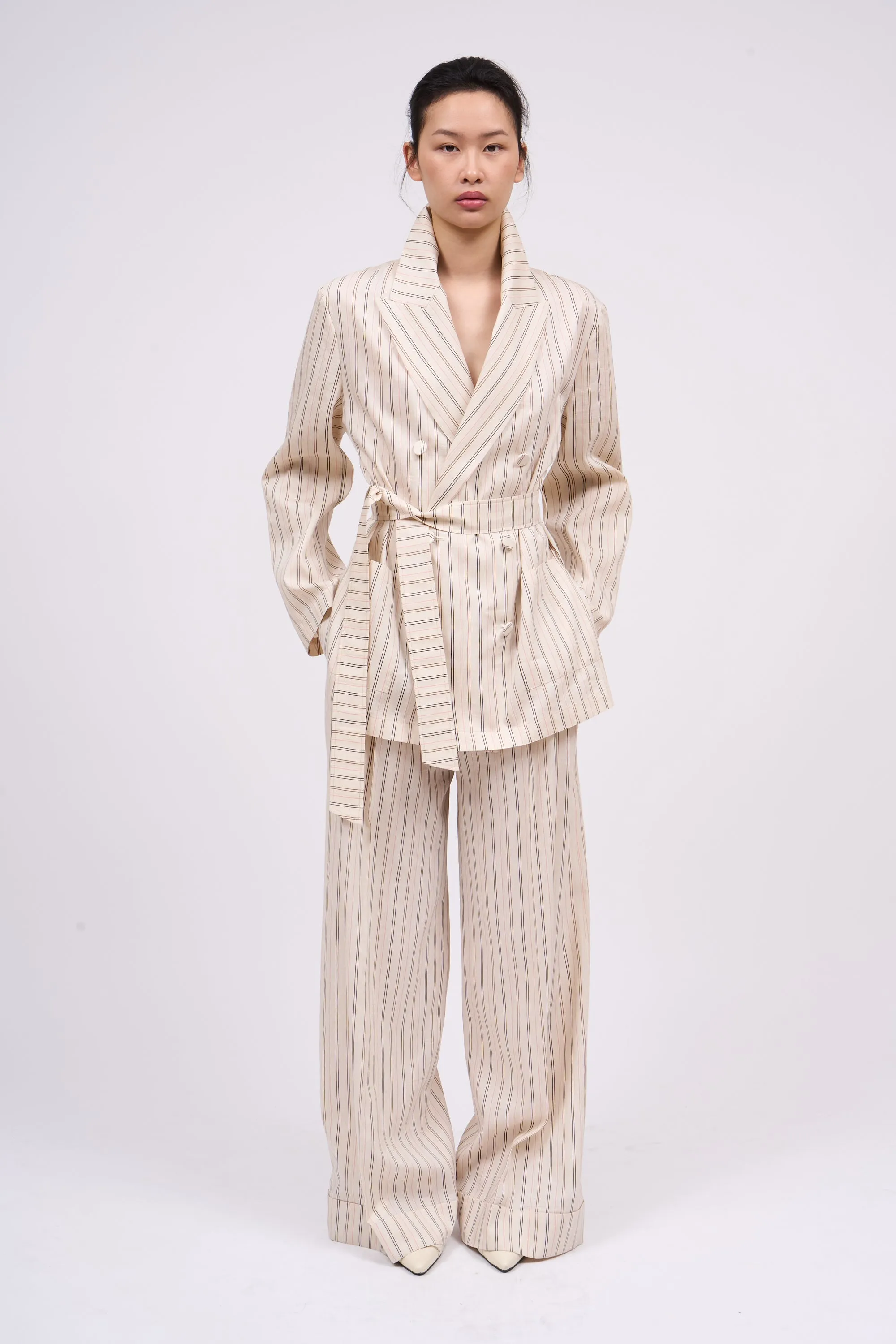 Veste fluide longue en tencel et lin rayé sold by Paul & Joe product image thumbnail 2