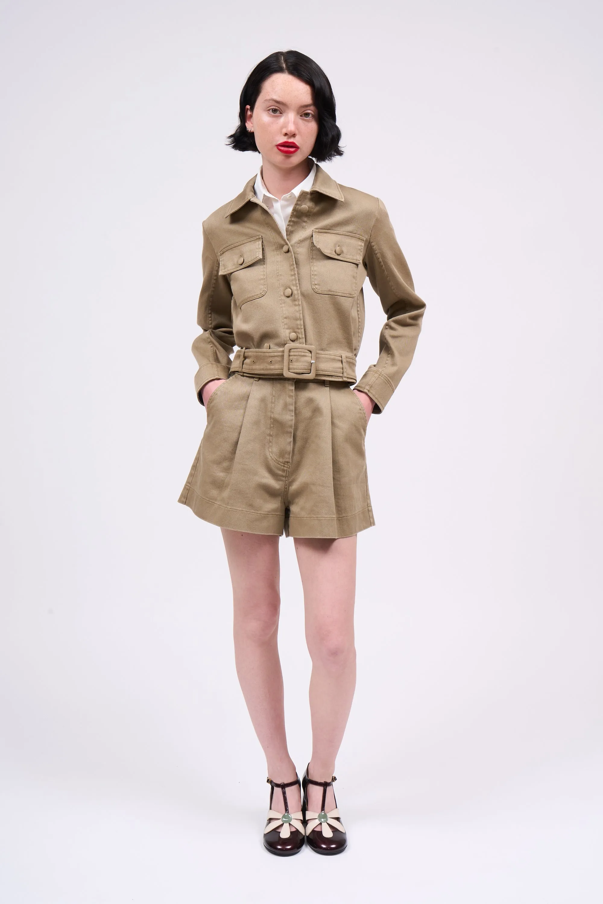 Veste courte cintrée en twill de coton délavage vintage sold by Paul & Joe