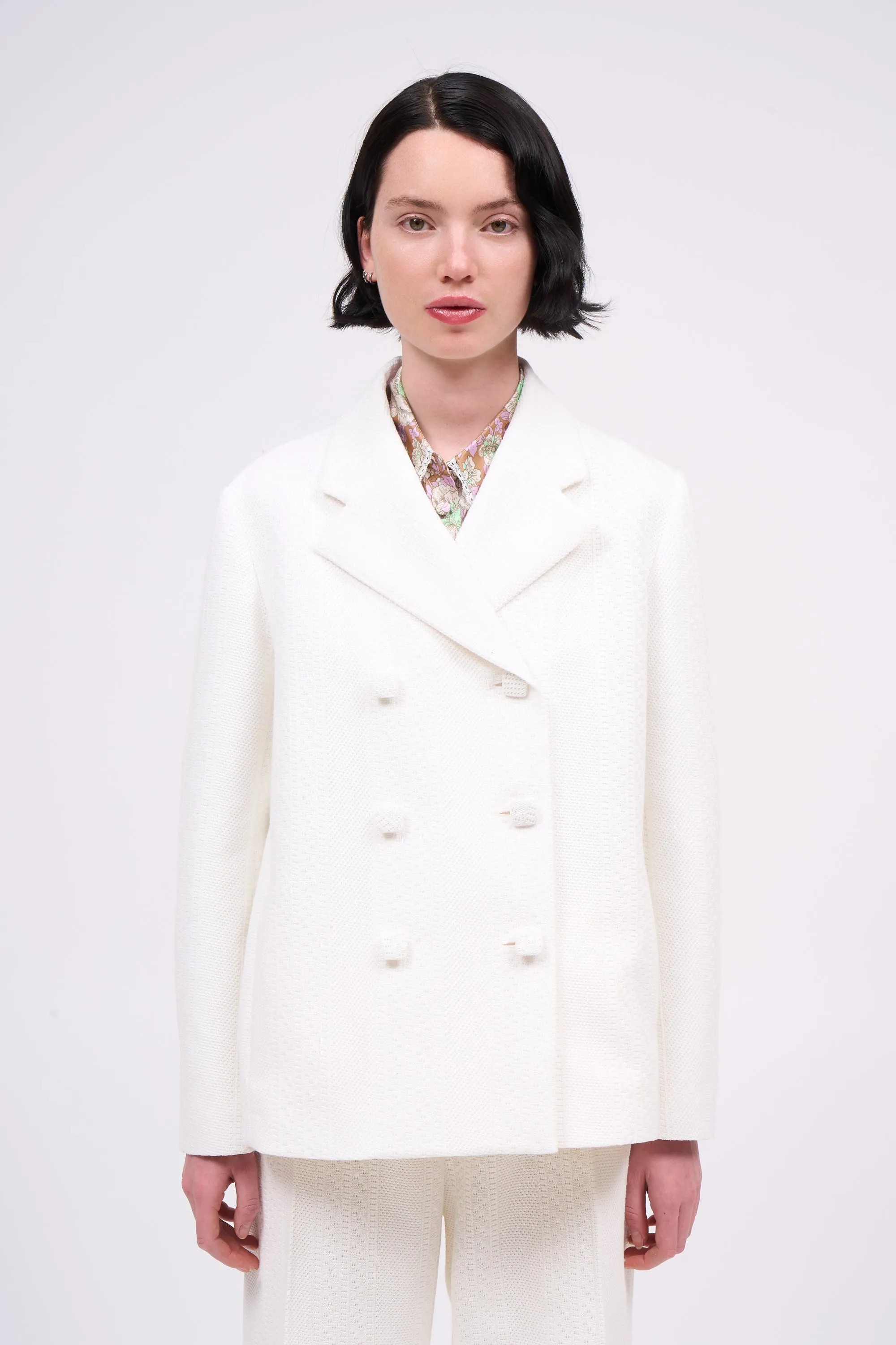 Veste tailleur longue en maille de coton avec pointelle sold by Paul & Joe product image thumbnail 3