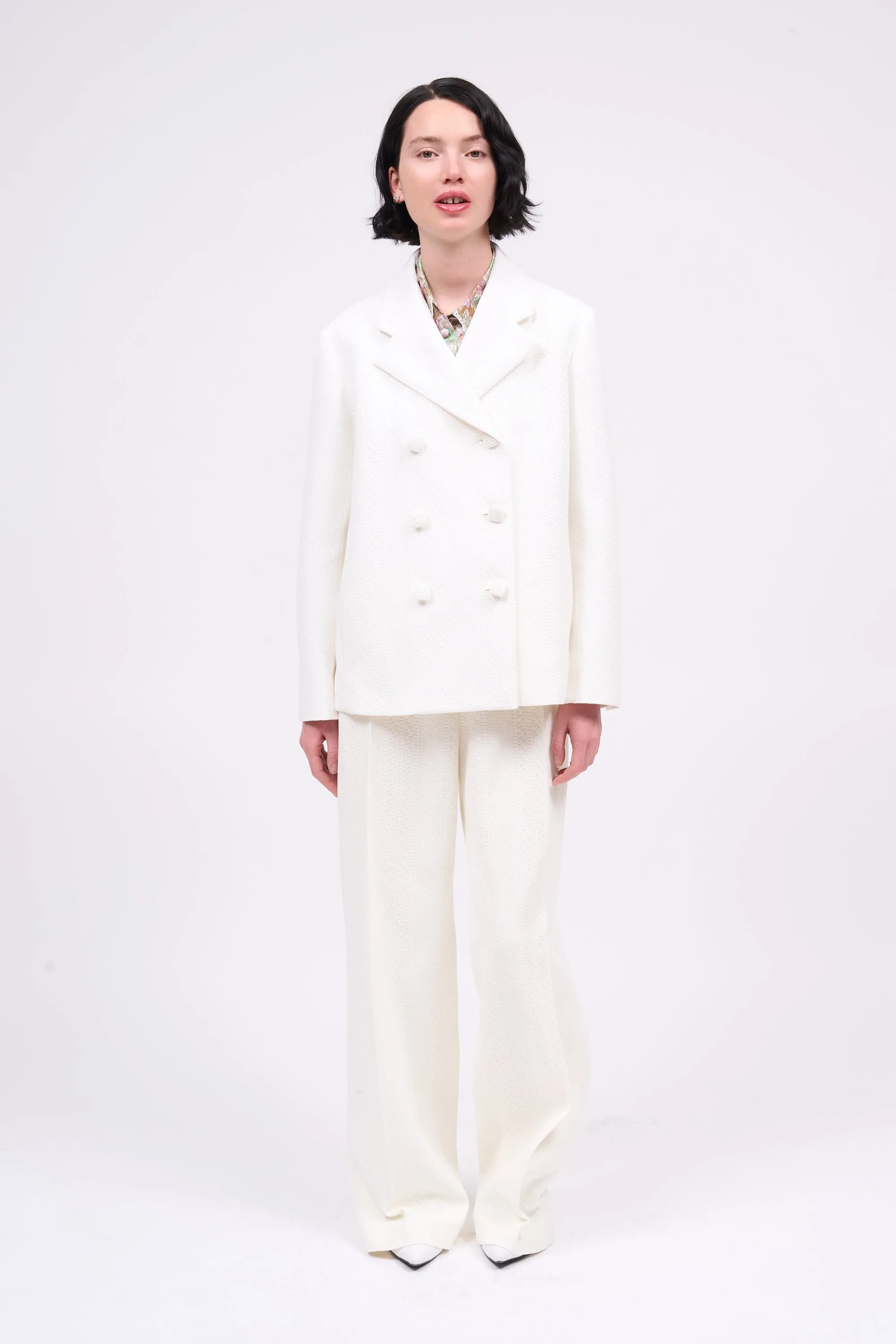 Veste tailleur longue en maille de coton avec pointelle sold by Paul & Joe
