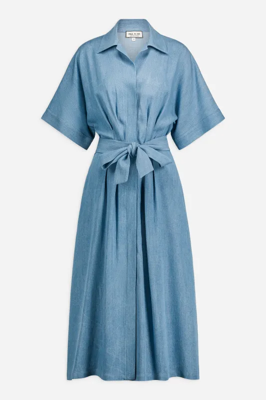 Robe-chemise coupe large légèrement cintrée à la taille en tencel denim longueur midi made by Paul & Joe