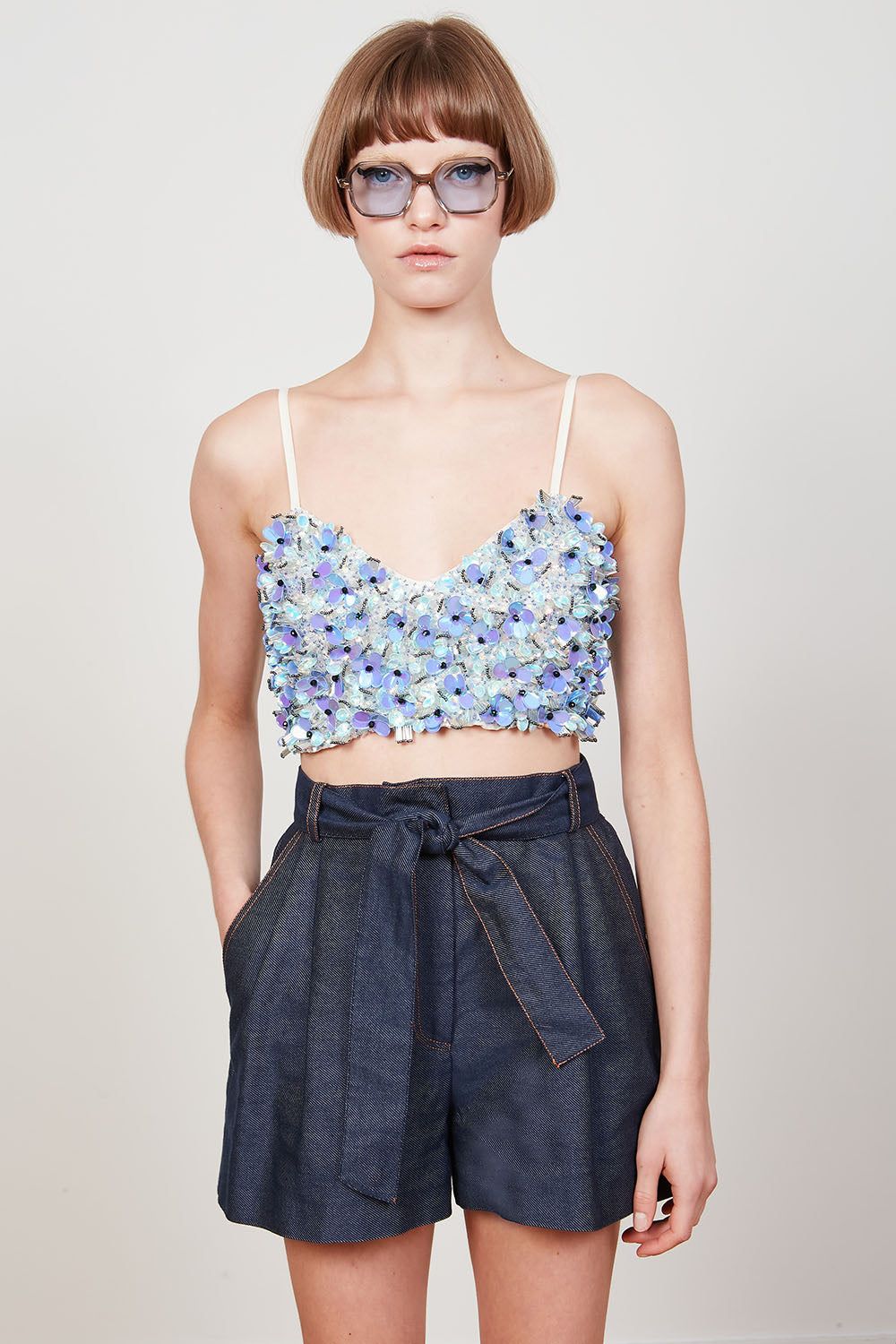 Brassière en organza de soie brodée de fleurs sold by Paul & Joe