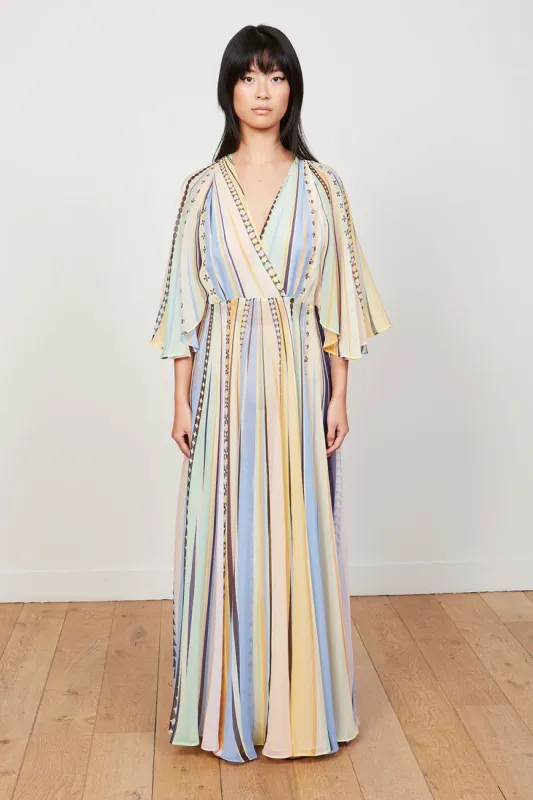 Robe en crepe de chine en soie imprimée rayure sold by Paul & Joe