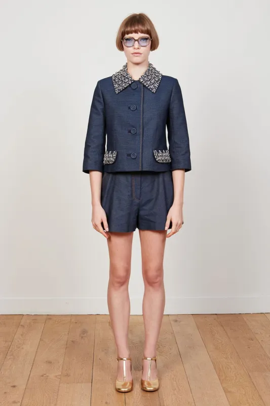 Veste en denim avec un col chemise en bijoux brodé de pierres sold by Paul & Joe