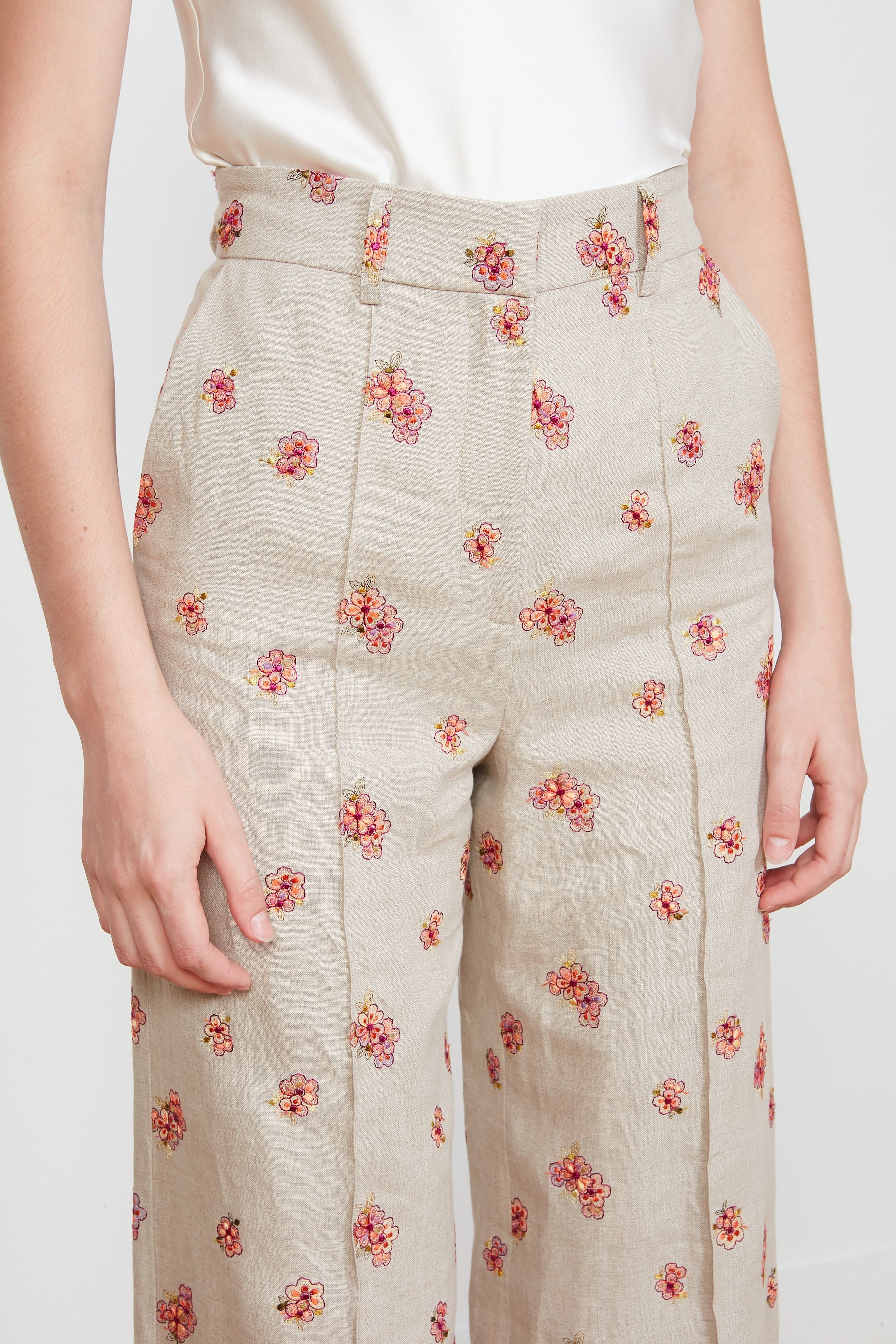 Pantalon en lin brodé de motifs fleuris sold by Paul & Joe product image thumbnail 3