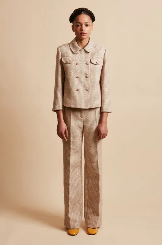 Pantalon en tweed tricolore de mohair et laine tissée en France sold by Paul & Joe