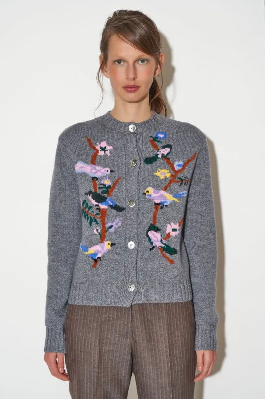 Cardigan à manches longues avec motif oiseaux intarsia en laine sold by Paul & Joe
