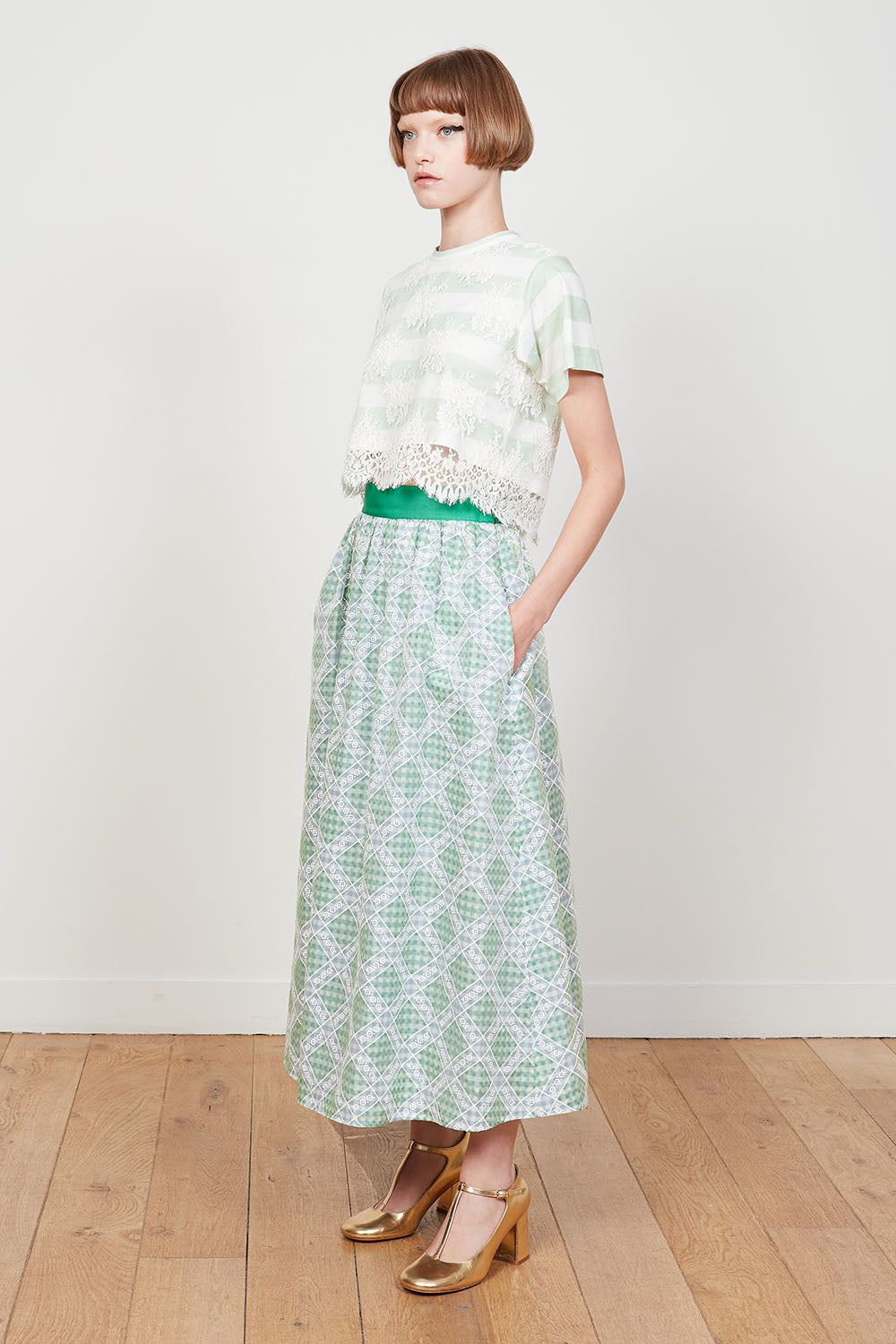 Jupe midi en organza de soie sur fond de vichy sold by Paul & Joe