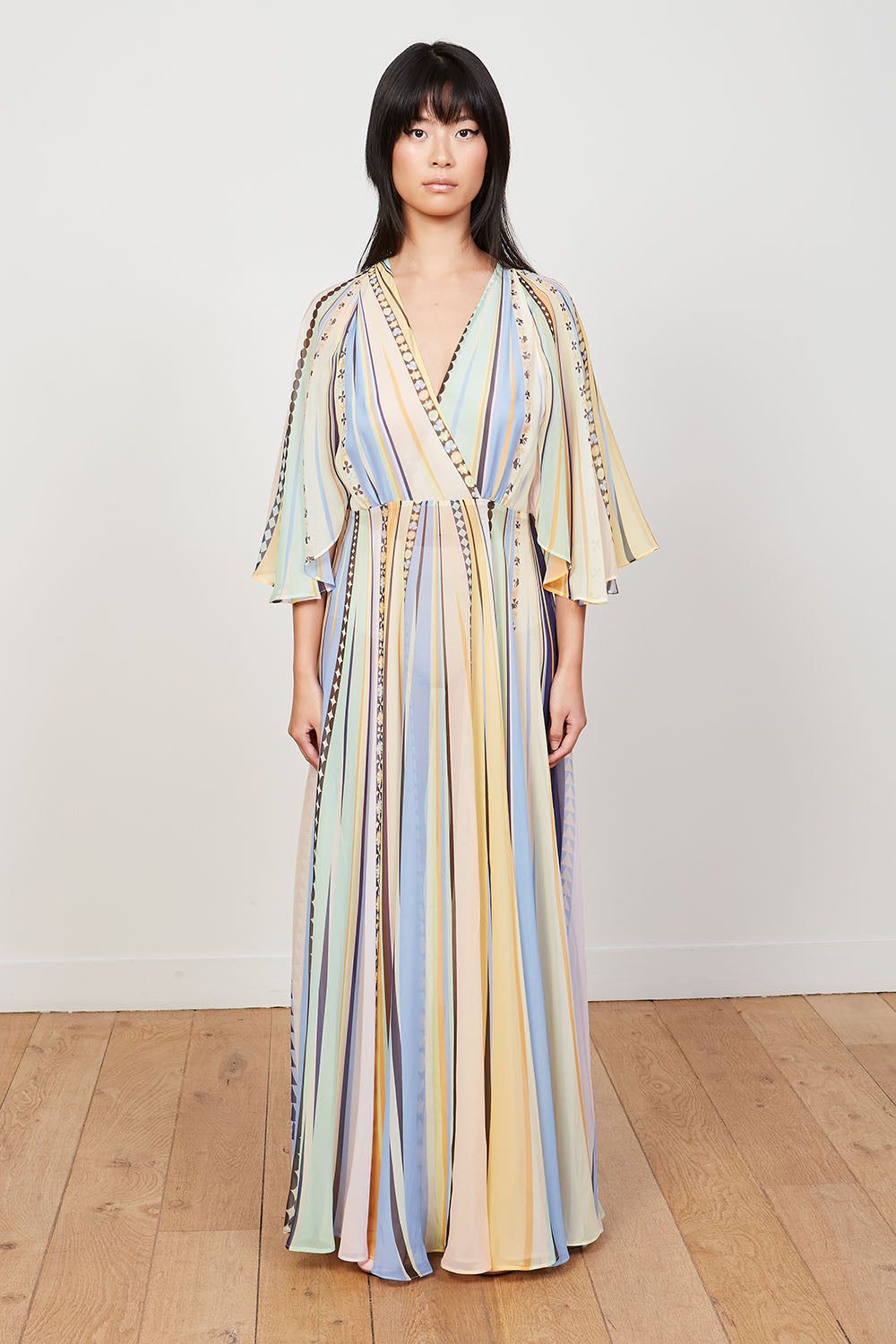 Robe en crepe de chine en soie imprimée rayure sold by Paul & Joe