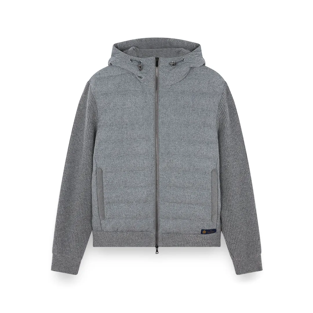 Hybrid zip-up cardigan in wool, cashmere, and Re-Wool, Man, Medium Grey, Size: XL sold by Paul & Shark