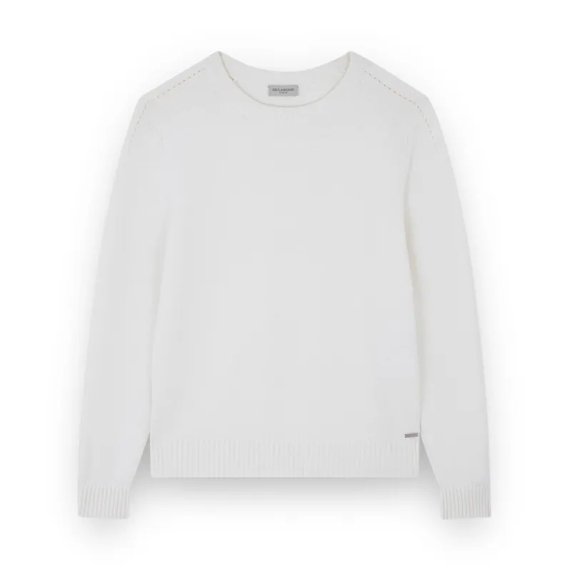 Merino Extrafine wool crew neck sweater, Woman, Milky White, Size: L sold by Paul & Shark