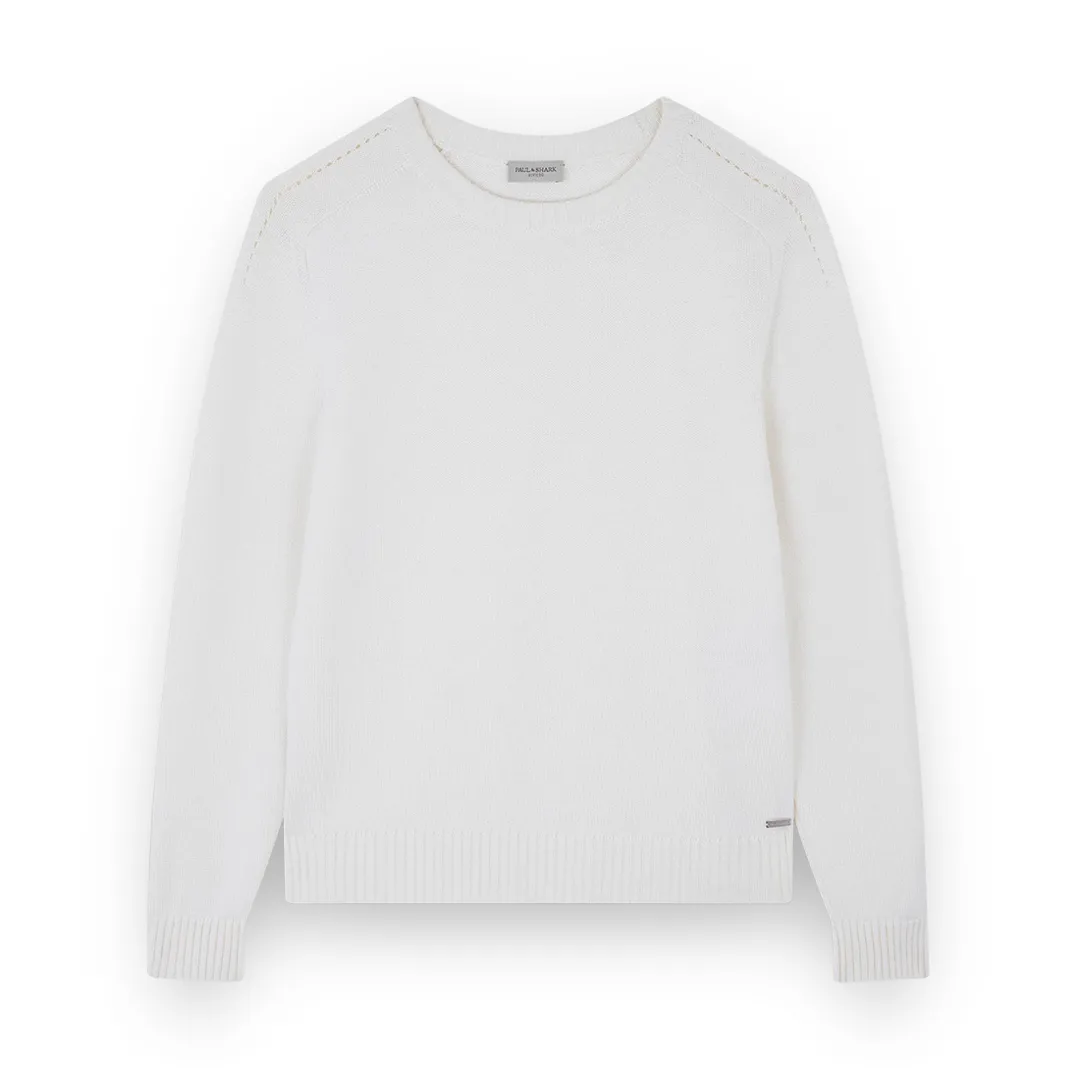 Merino Extrafine wool crew neck sweater, Woman, Milky White, Size: L sold by Paul & Shark