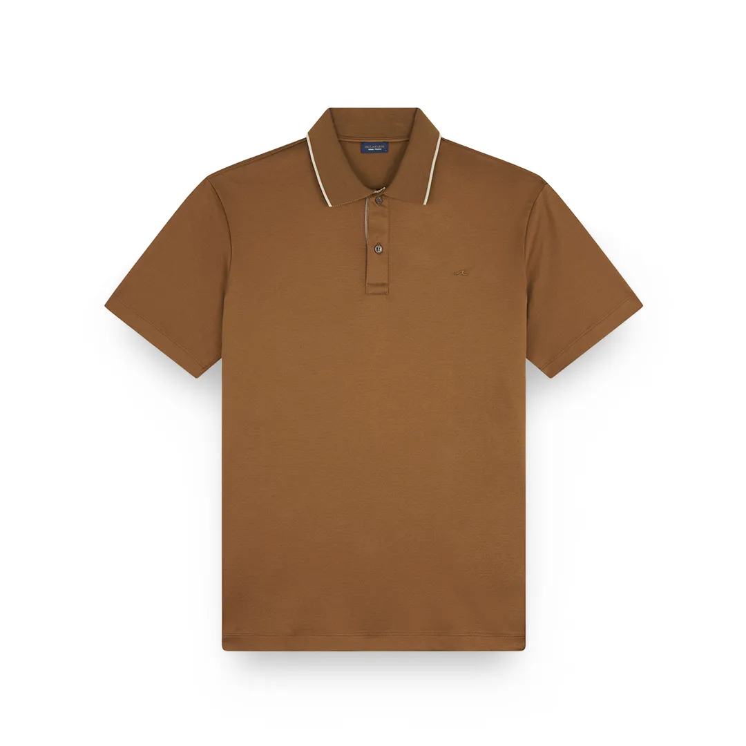 Aqua Touch cotton polo shirt with micro pattern detail on the collar, Man, Tobacco, Size: L sold by Paul & Shark