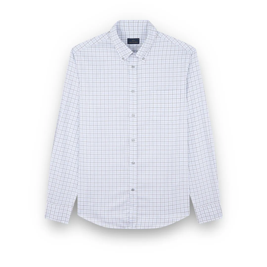 Cotton twill shirt, Man, Checks White Light Blue Beige, Size: 040 sold by Paul & Shark