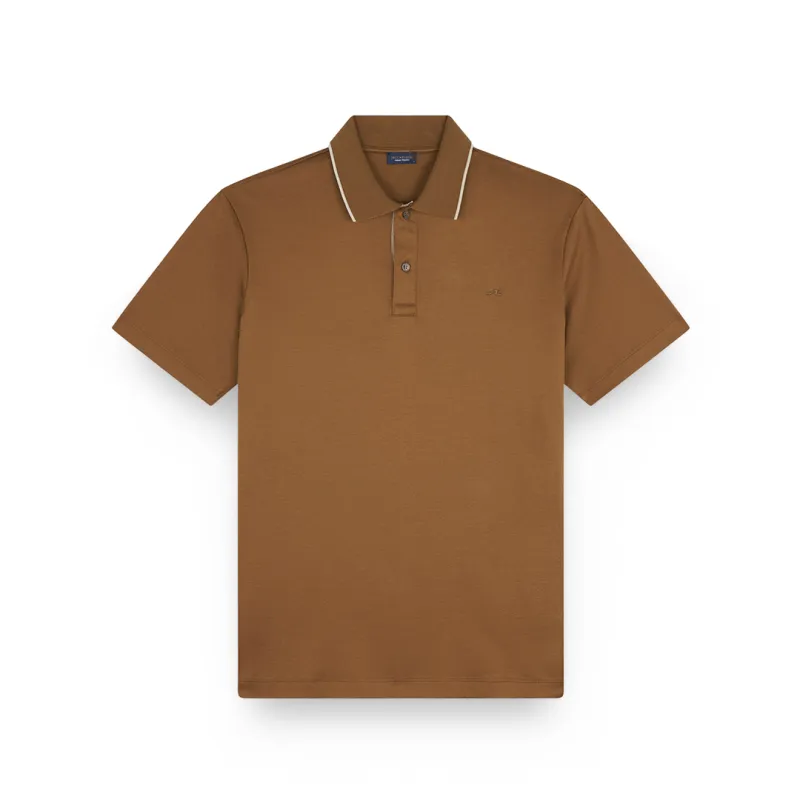 Aqua Touch cotton polo shirt with micro pattern detail on the collar, Man, Tobacco, Size: M sold by Paul & Shark