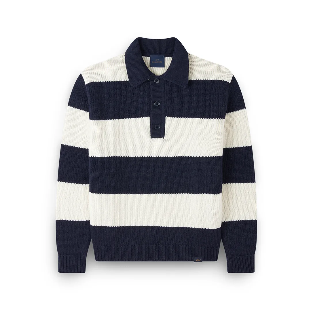 Striped Re-Wool polo shirt, Man, Blue Nights-bright White, Size: L sold by Paul & Shark
