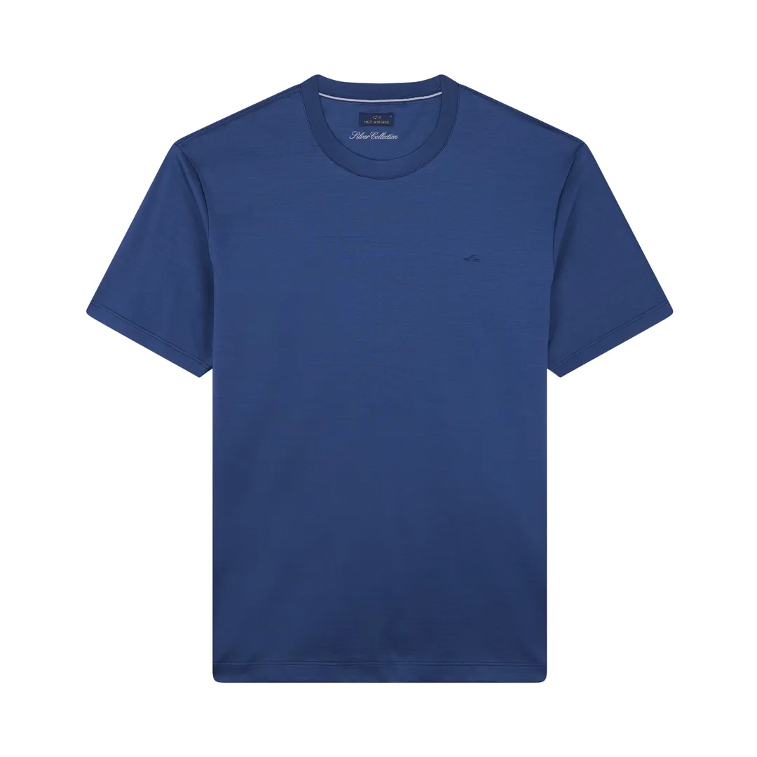 Cotton jersey T-shirt with Shark Fin embroidery, Man, Vintage Indigo, Size: M sold by Paul & Shark