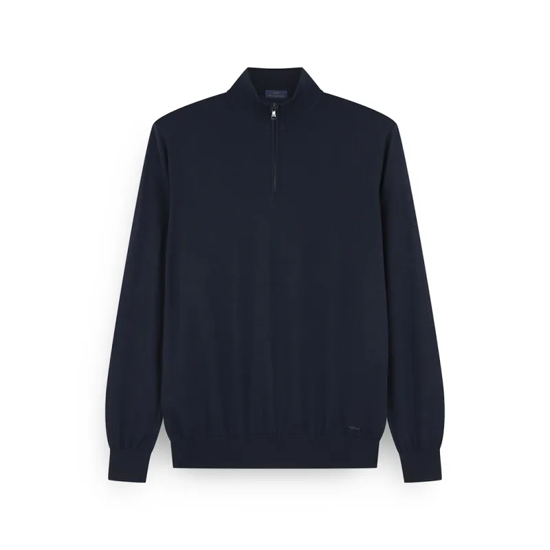 Ultrafine Merino wool half-zip sweater with Shark embroidery, Man, Blue, Size: XS sold by Paul & Shark