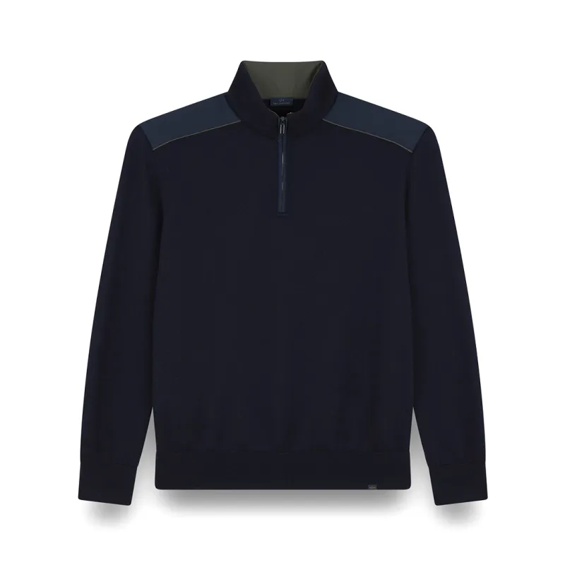 Soft Cool Touch wool half zip sweater with Typhoon® Platinum details, Man, Blue, Size: L sold by Paul & Shark