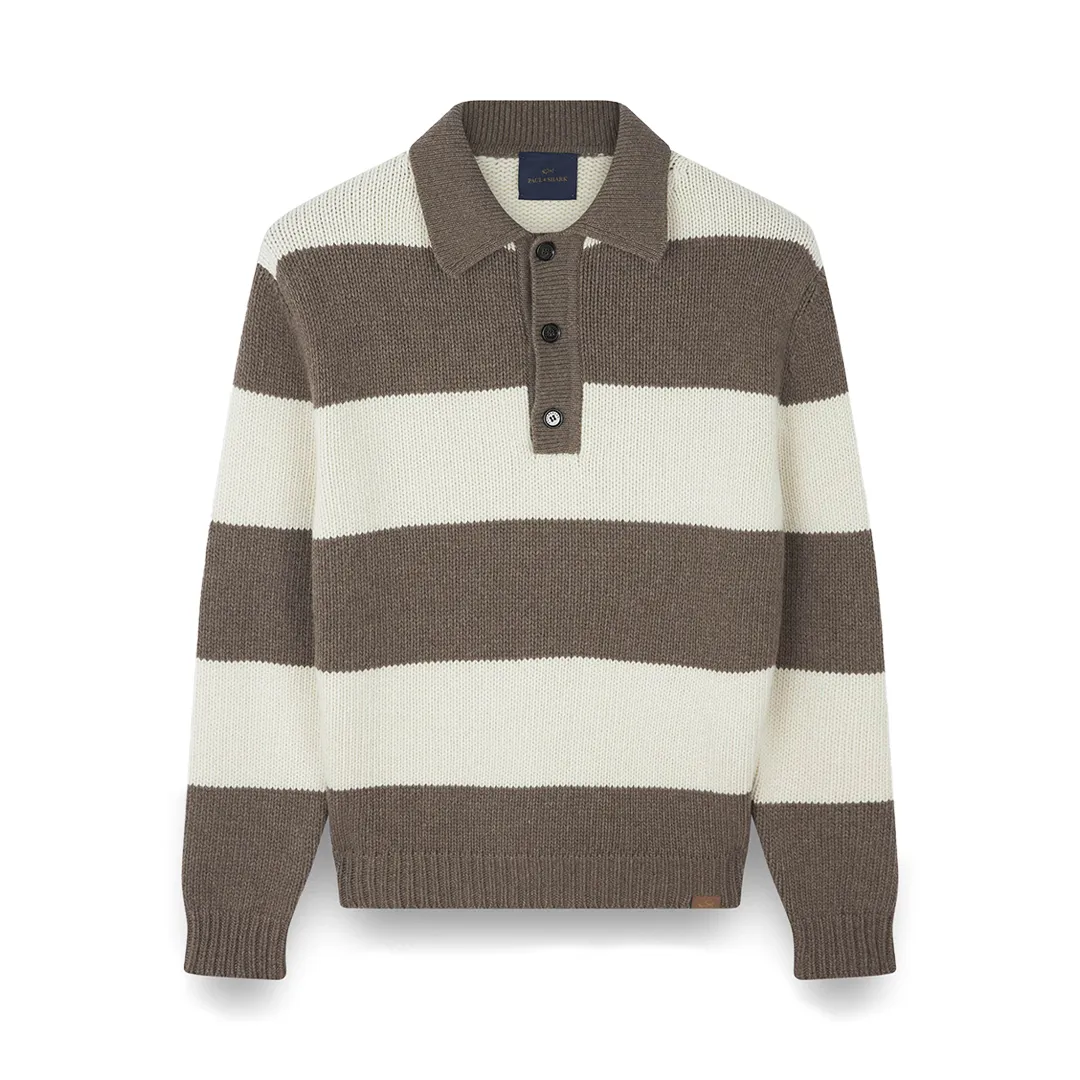 Striped Re-Wool polo shirt, Man, Bright White-rain Drum, Size: L sold by Paul & Shark