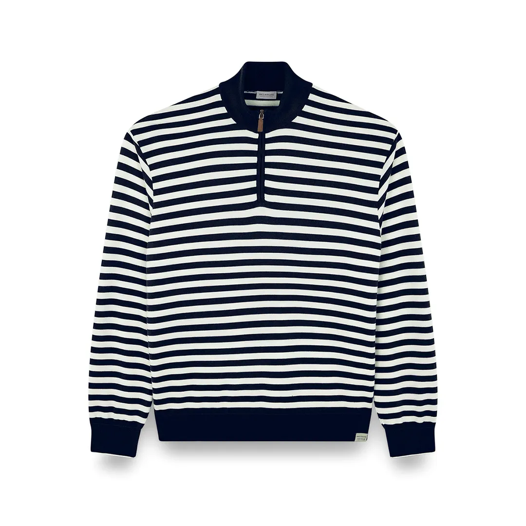 Striped wool cashmere half zip sweater, Man, Blue Nights-bright White, Size: M sold by Paul & Shark